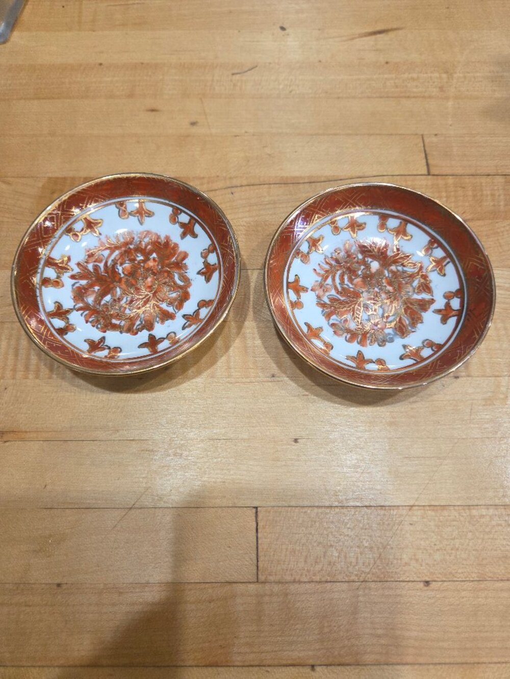 Vintage ACF Japanese Porcelain Rust Gold Trinket Dishes Pair 4"